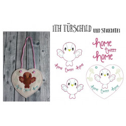 ITH Türschild & Stickdatei Vogel - Home Tweet Home